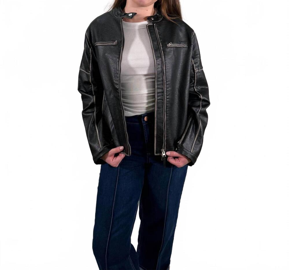 NEW MOD REF relaxed fit moto jacket in black